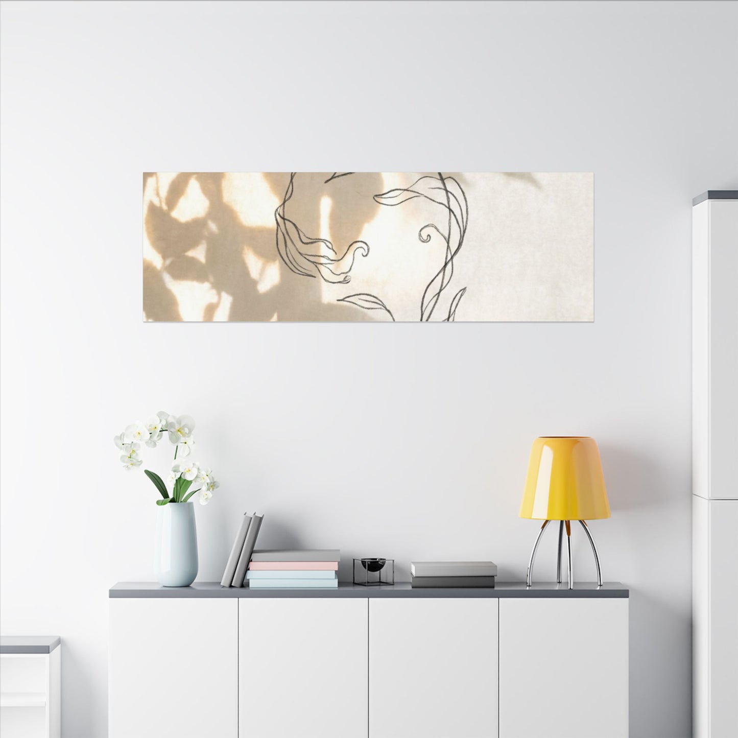 Warm Shoji Screen Canvas Art - Minimal Line Japandi