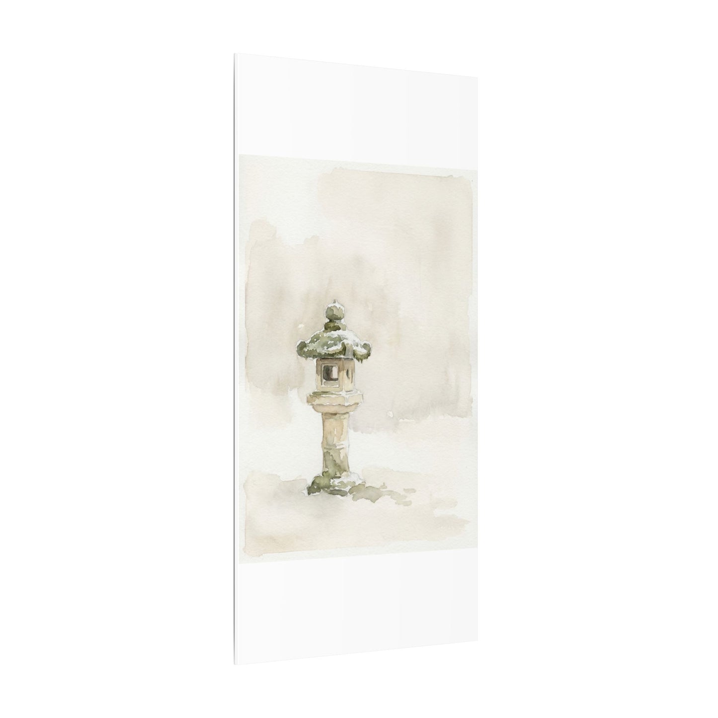 Stone Lantern Winter Canvas Art | Japandi Earthy Design