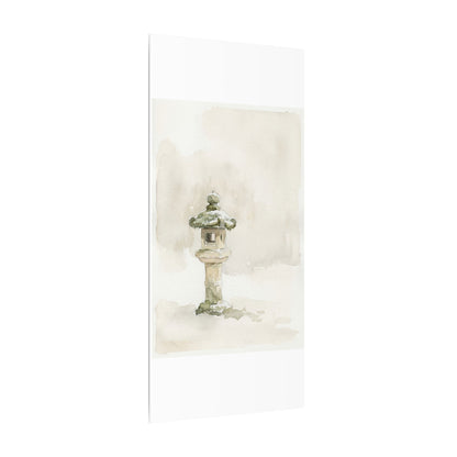 Stone Lantern Winter Canvas Art | Japandi Earthy Design