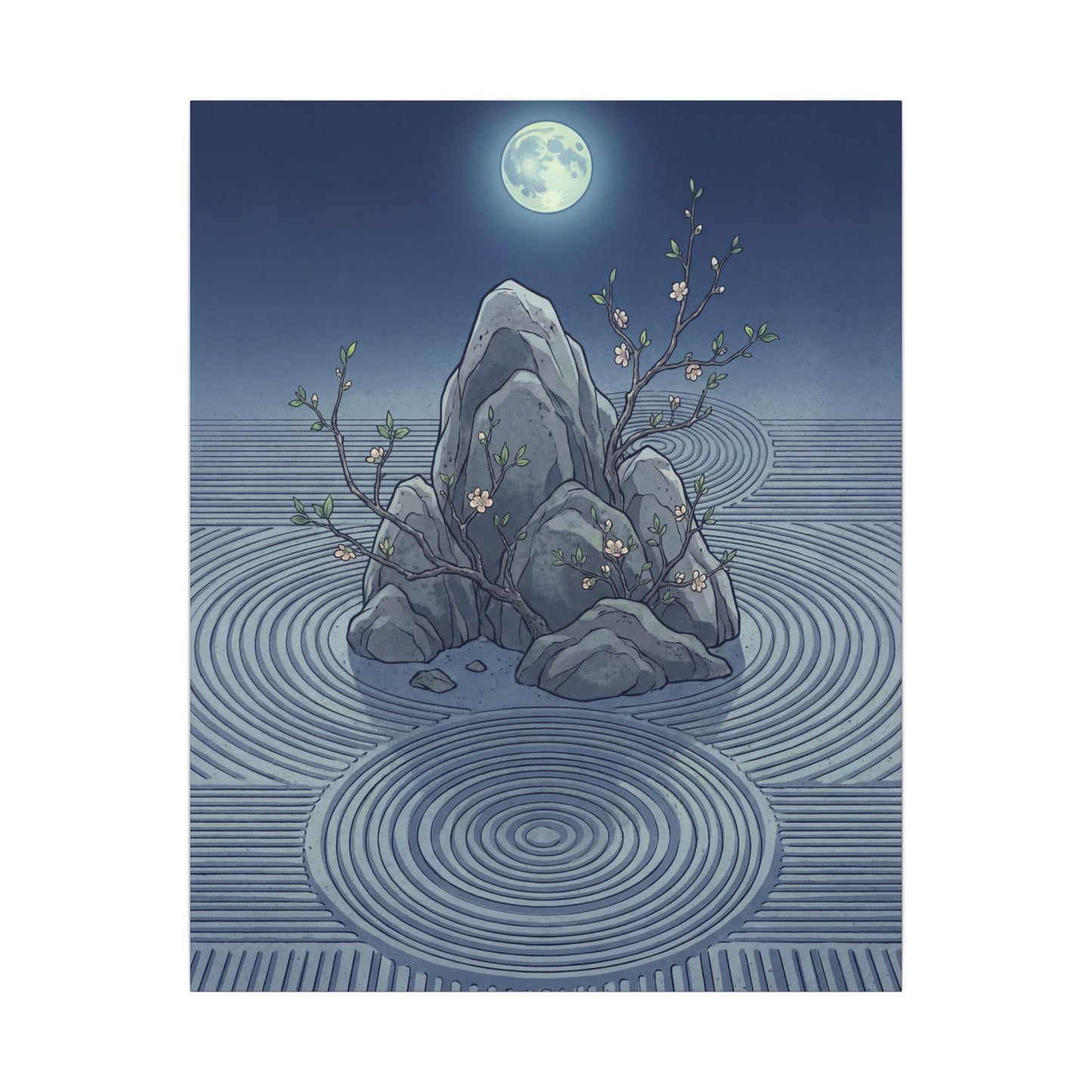 Spring Rock Garden Ukiyo E Inspired Canvas Art | Tranquil Decor