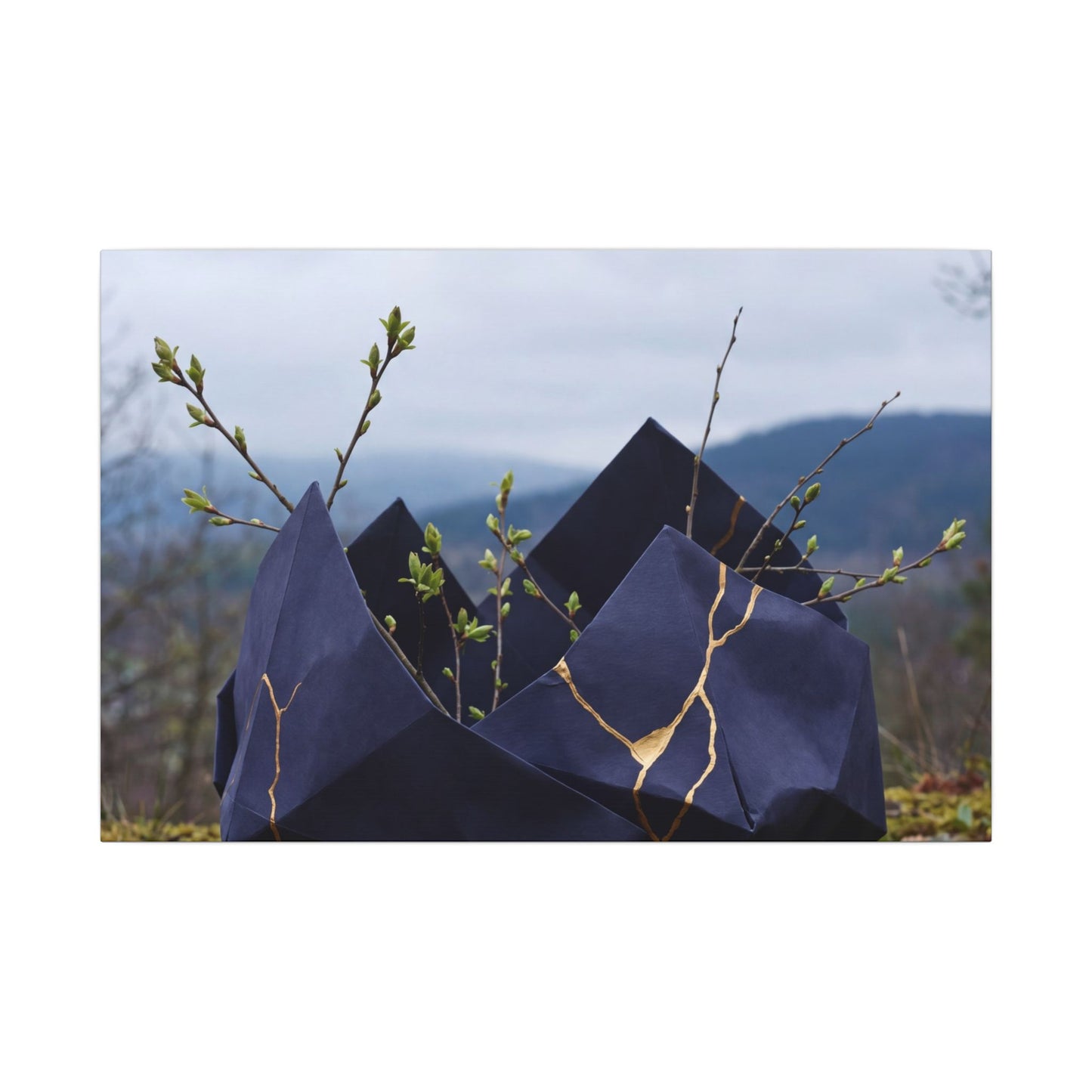 Paper Fold Canvas Art | Spring Kintsugi Gold Repair Art