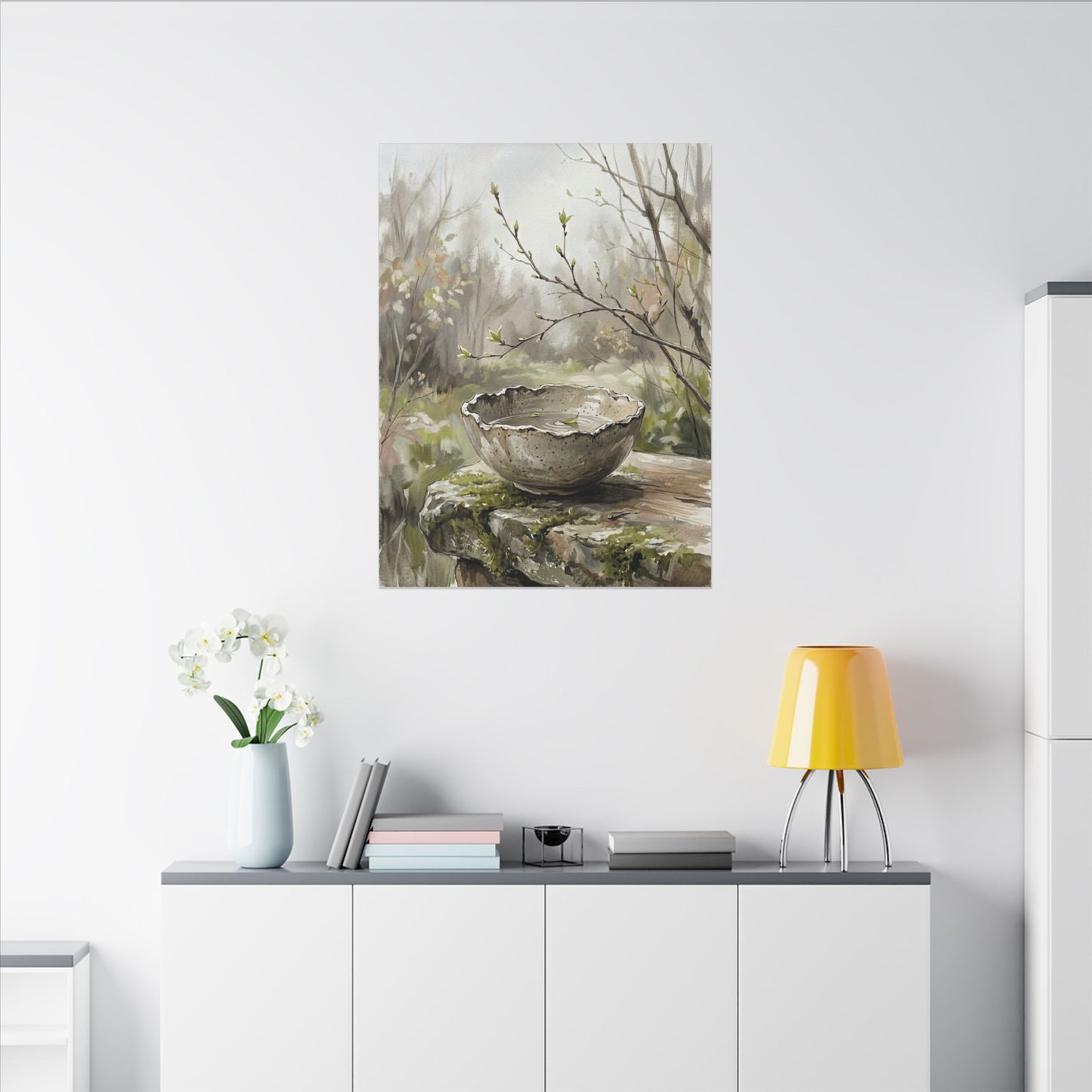 Japandi Ceramic Bowl in Overcast | Minimal Line Canvas Art