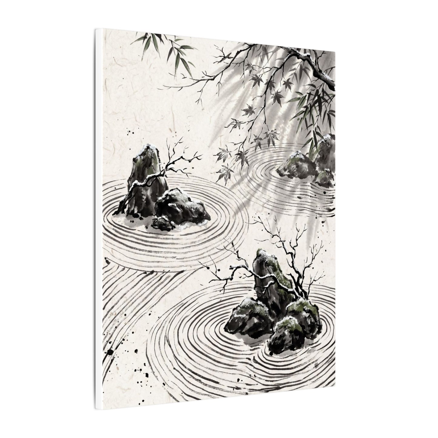 Rock Garden Canvas Art | Winter Zen Sumi E Art
