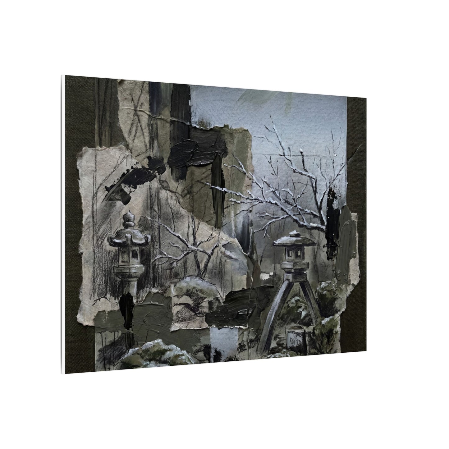 Winter Moonlit Garden Dark Texture Canvas Art | Moody Decor