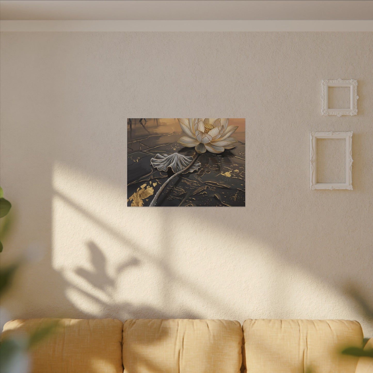 Kintsugi Lotus Flower in Golden Hour | Gold Vein Canvas Art