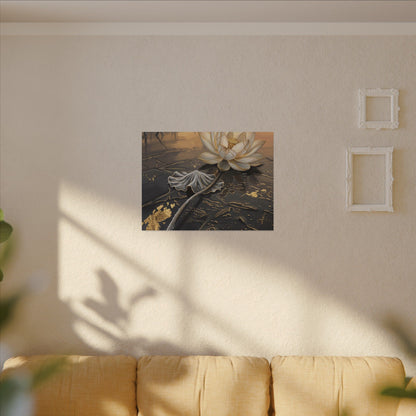 Kintsugi Lotus Flower in Golden Hour | Gold Vein Canvas Art