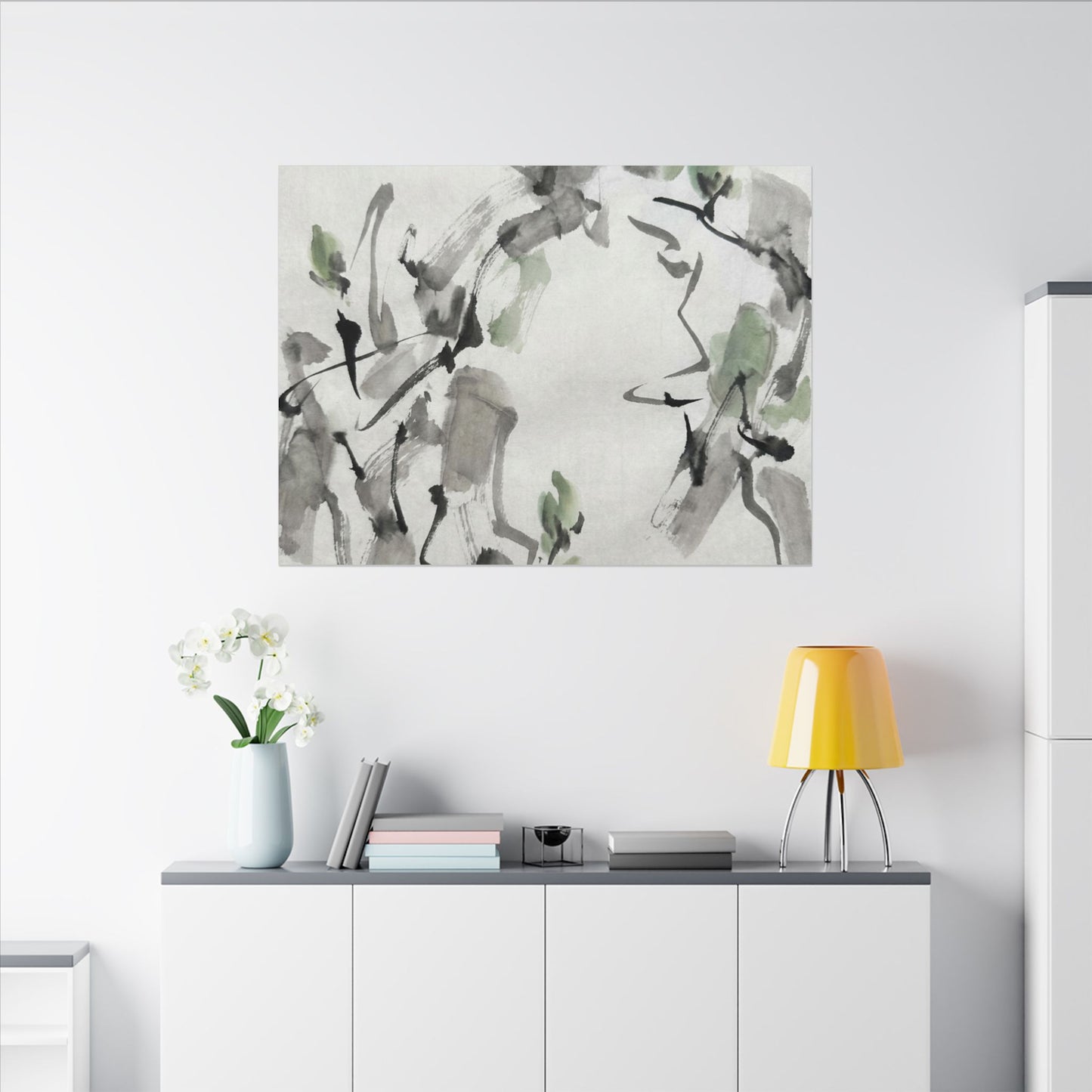Zen Ink Brushstroke in Overcast | Sumi E Canvas Art