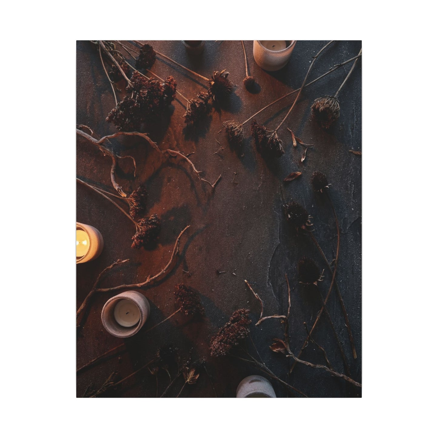 Dried Flowers Canvas Art | Winter Dark Japandi Moody Minimal Art
