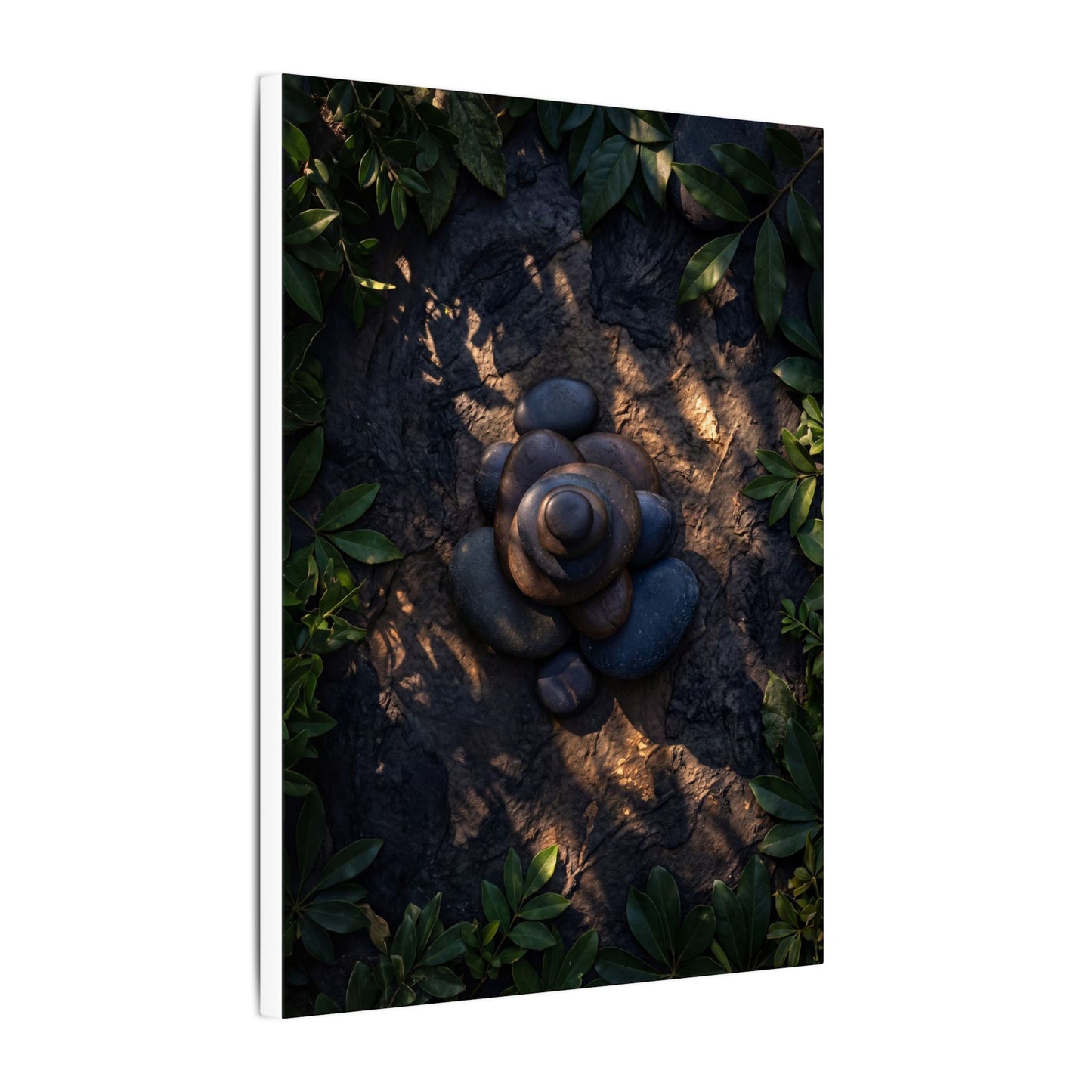Ma River Stones Canvas Art - Dark Japandi Dark Texture
