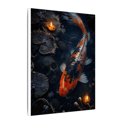 Koi Pond Canvas Art | Winter Dark Japandi Shadow Zen Art