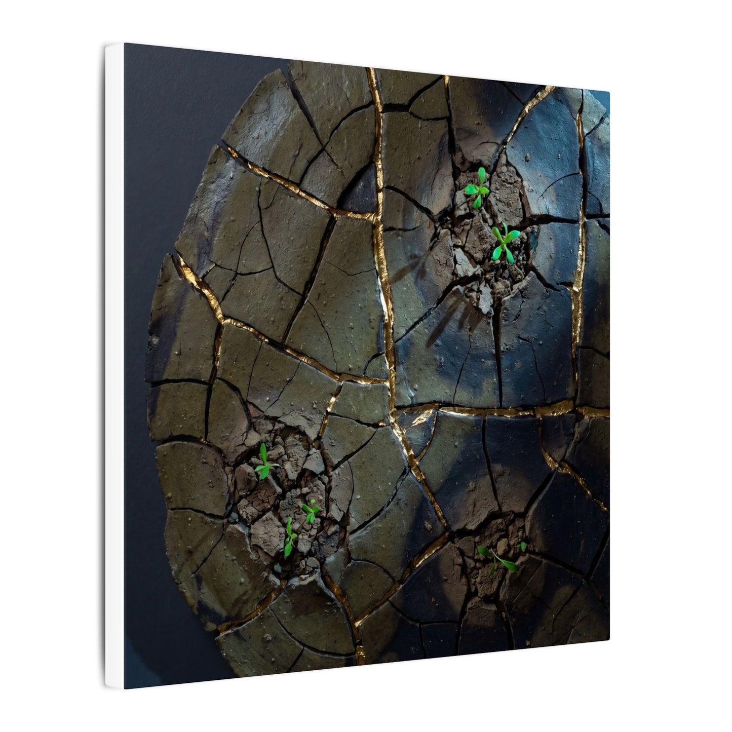 Dark Japandi Cracked Earth in Moonlight | Moody Minimal Canvas Art