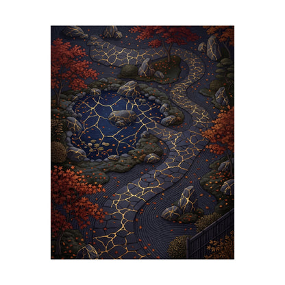 Moonlit Garden Wall Art Print | Autumn Kintsugi Gold Vein Art