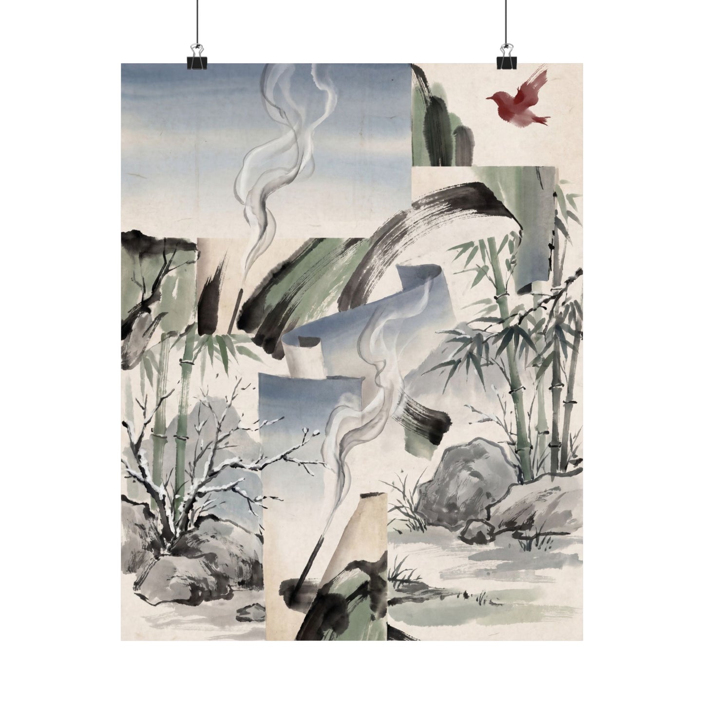 Serene Incense Smoke Wall Art Print - Sumi E Zen