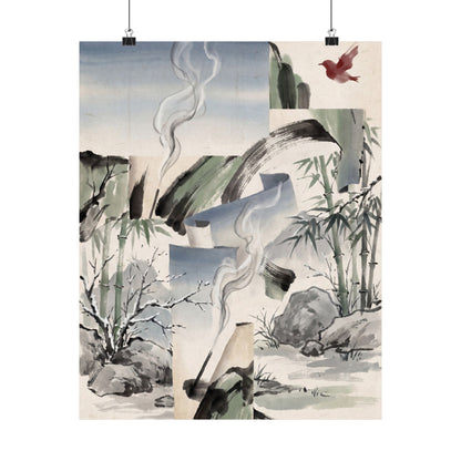 Serene Incense Smoke Wall Art Print - Sumi E Zen