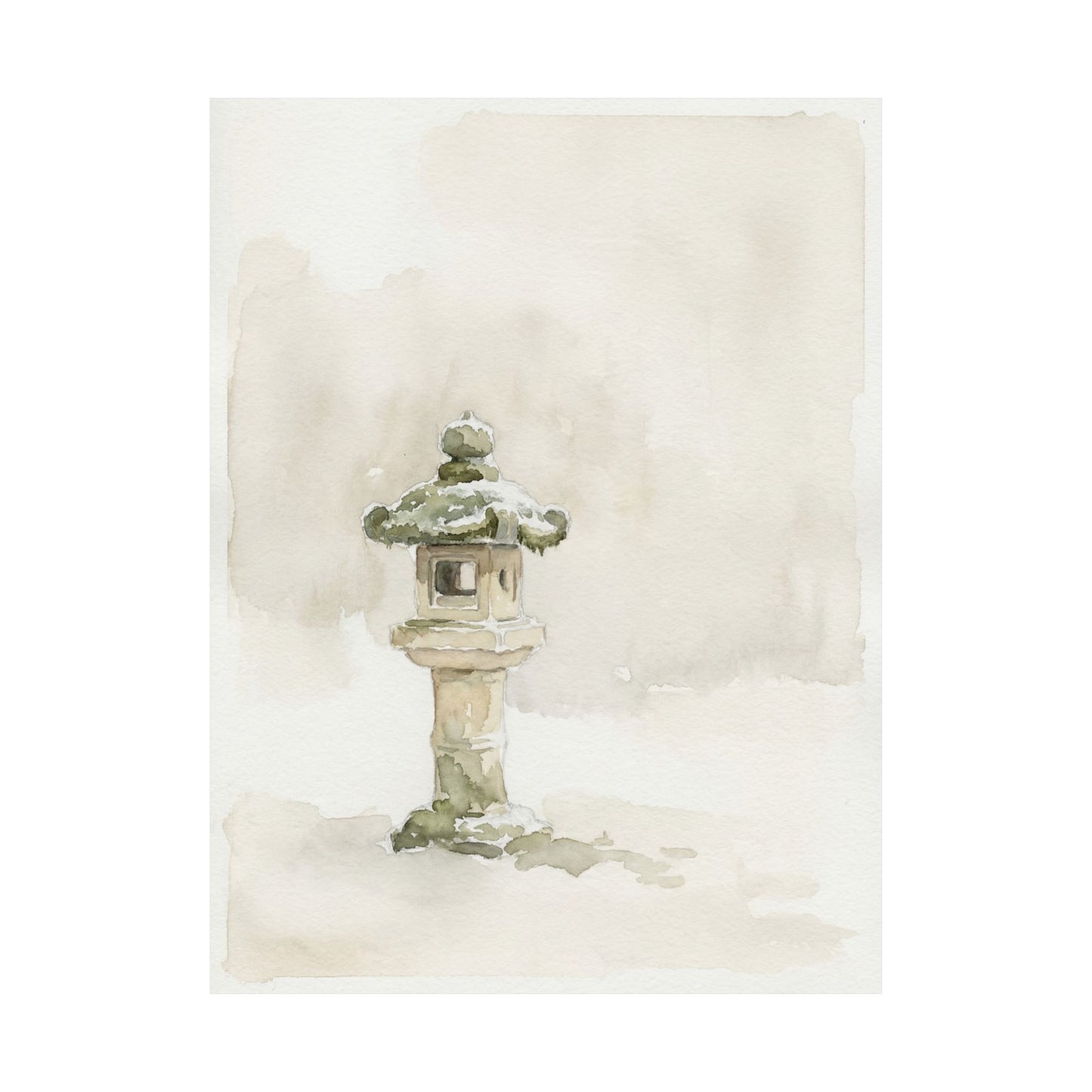 Japandi Stone Lantern in Overcast | Watercolor Wall Art Print