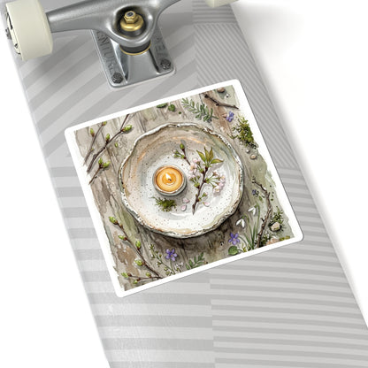 Candlelight Ceramic Bowl Sticker - Japandi Mono No Aware