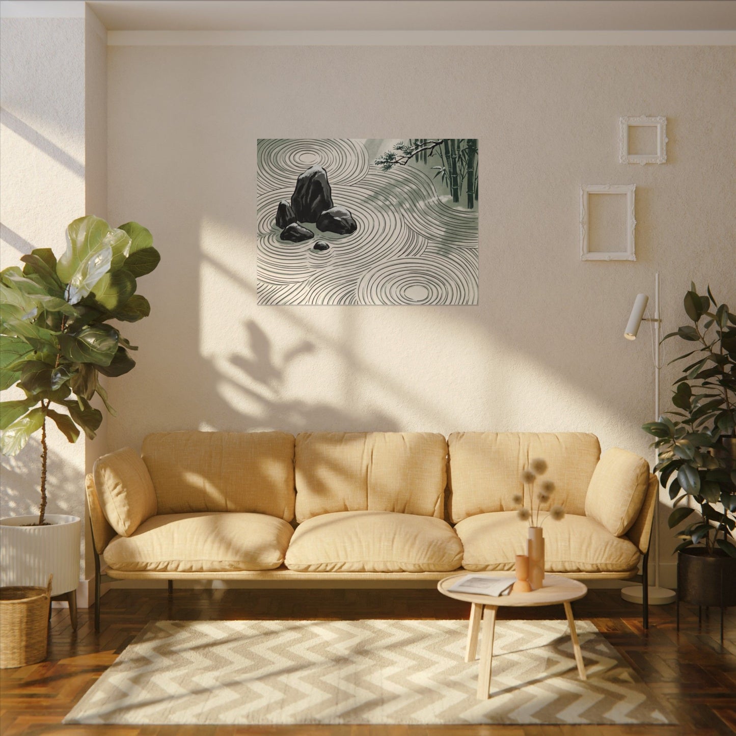 Shibui Rock Garden Canvas Art - Zen Ukiyo E Inspired