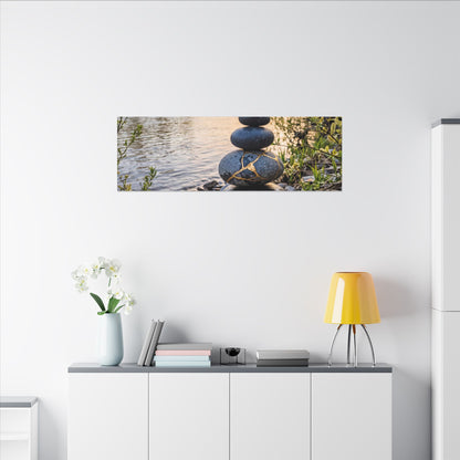 Kintsugi River Stones in Golden Hour | Gold Vein Canvas Art