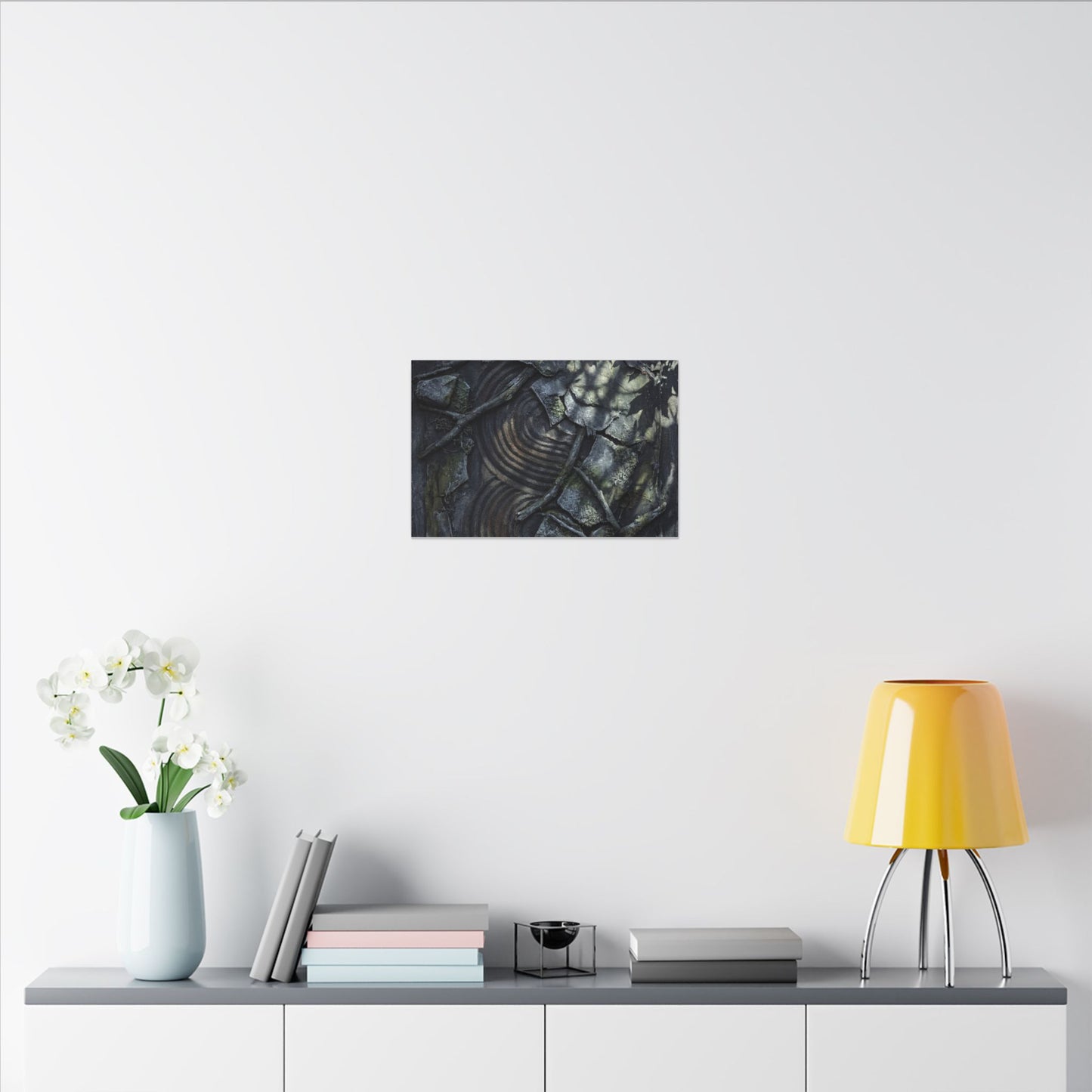 Rock Garden Canvas Art | Winter Dark Japandi Dark Texture Art