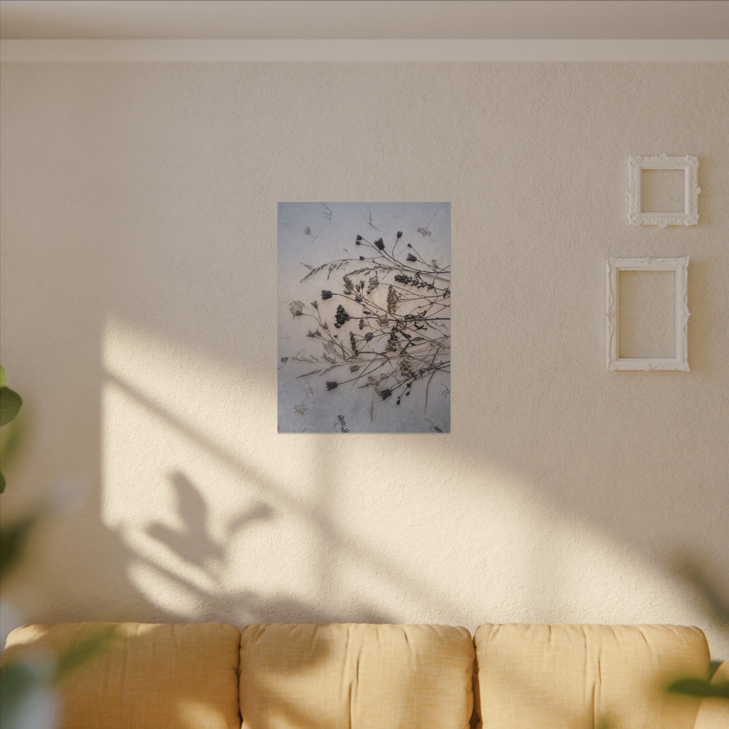 Elegant Dried Flowers Canvas Art - Japanese Pattern Japandi