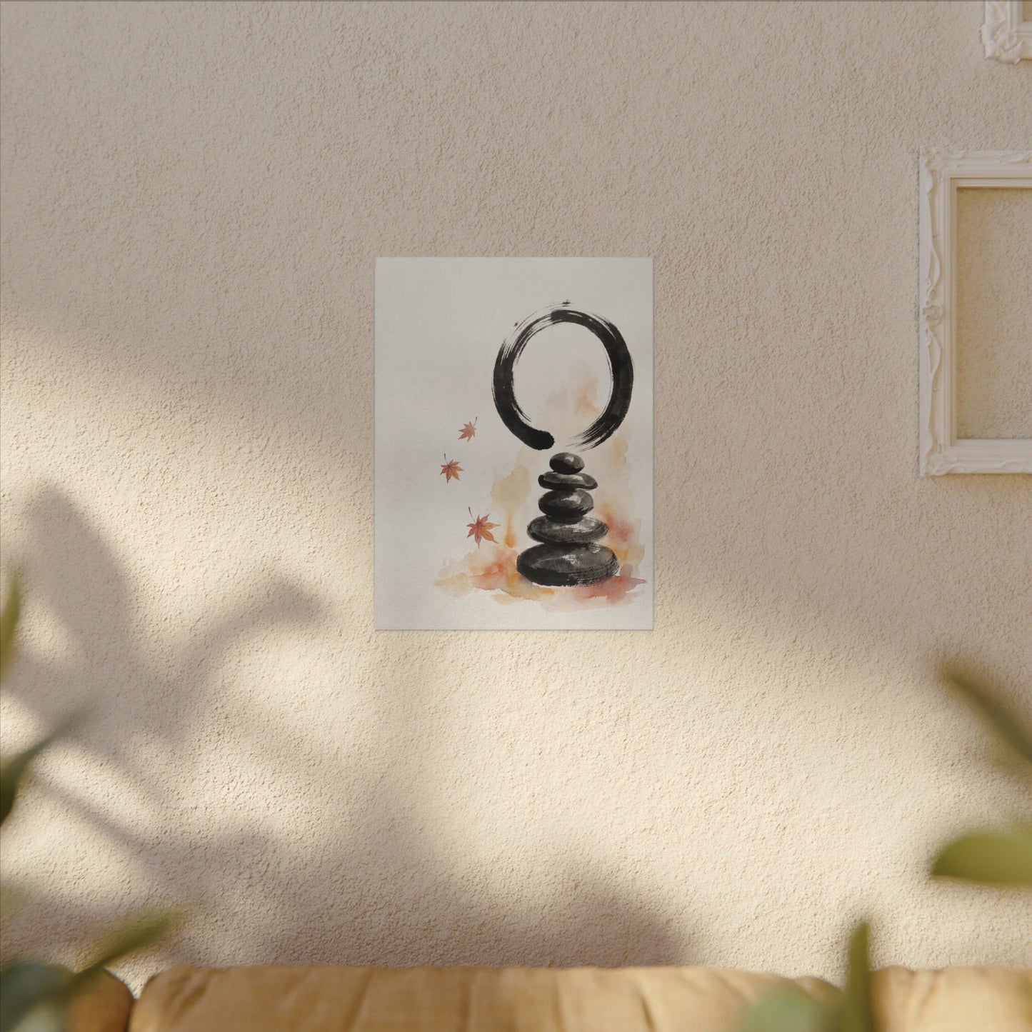 River Stones Canvas Art | Autumn Zen Enso Art