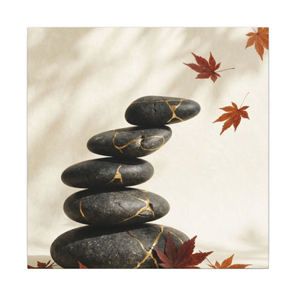 Kintsugi River Stones in Dappled | Crackle Gold Canvas Art