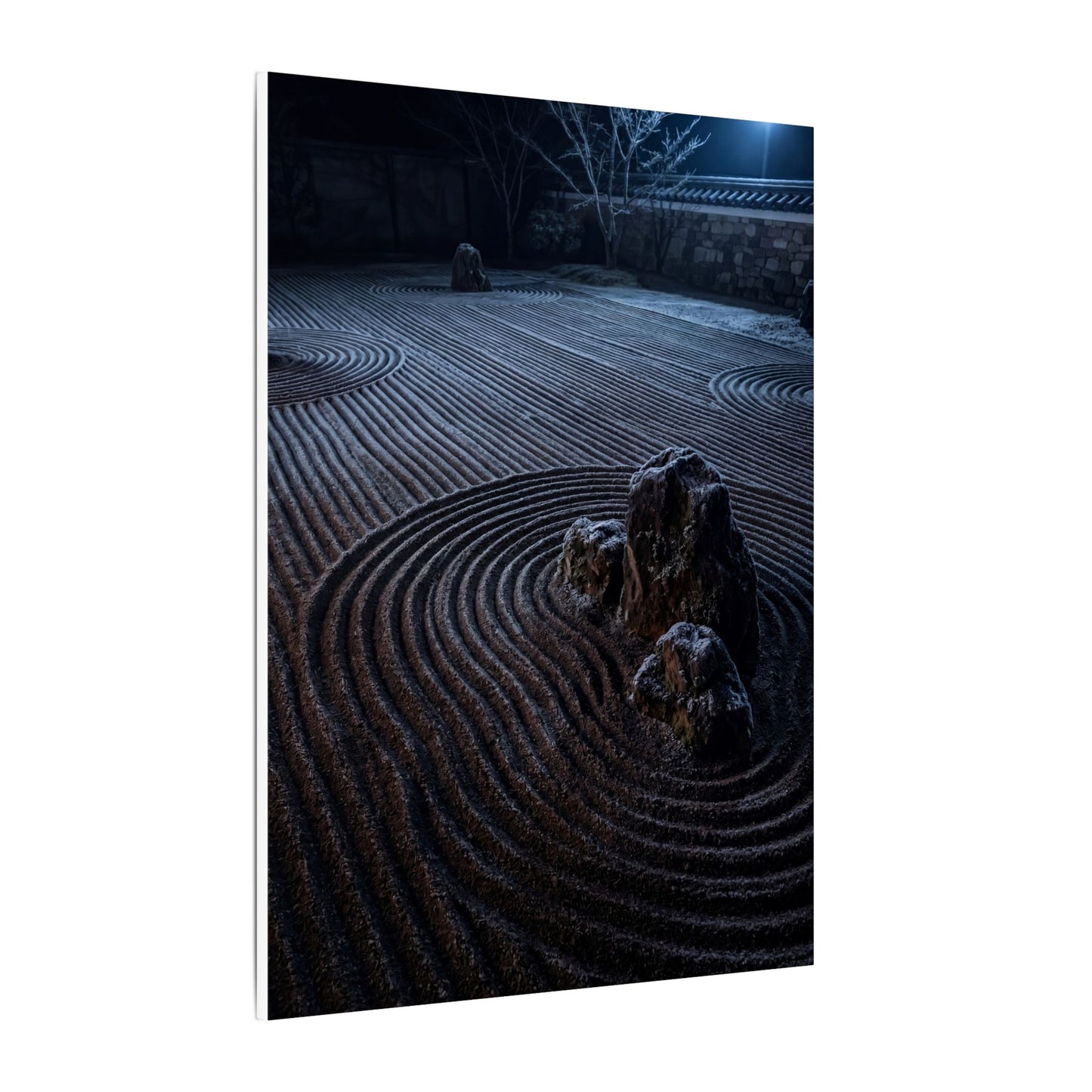 Moonlight Rock Garden Canvas Art - Dark Japandi Seijaku