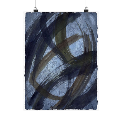 Ink Brushstroke Winter Wall Art Print | Dark Japandi Bold Design Art Print