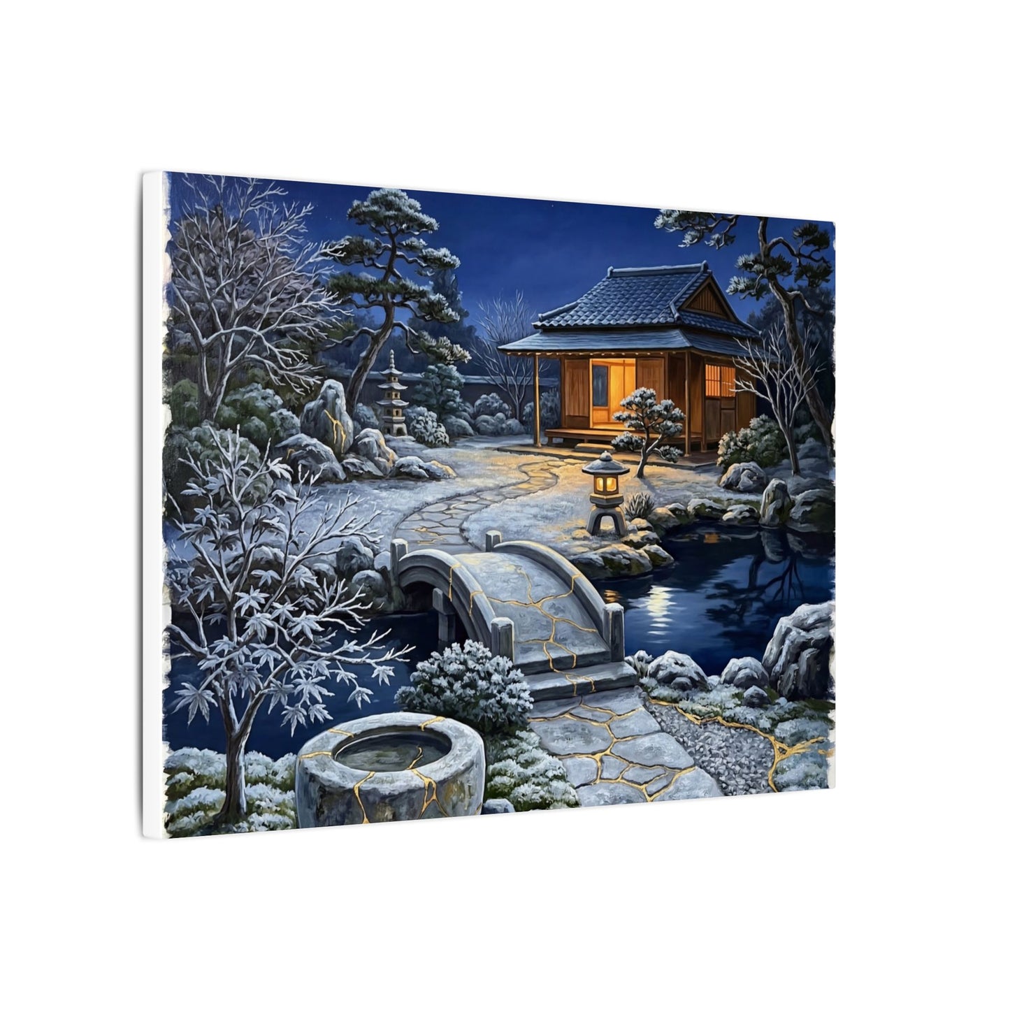 Moonlit Garden Winter Canvas Art | Kintsugi Artful Design