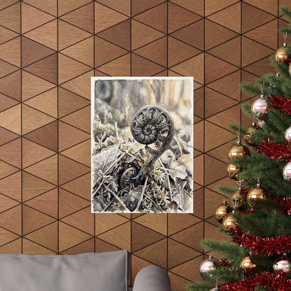 Japandi Fern Unfurling in Golden Hour | Watercolor Wall Art Print