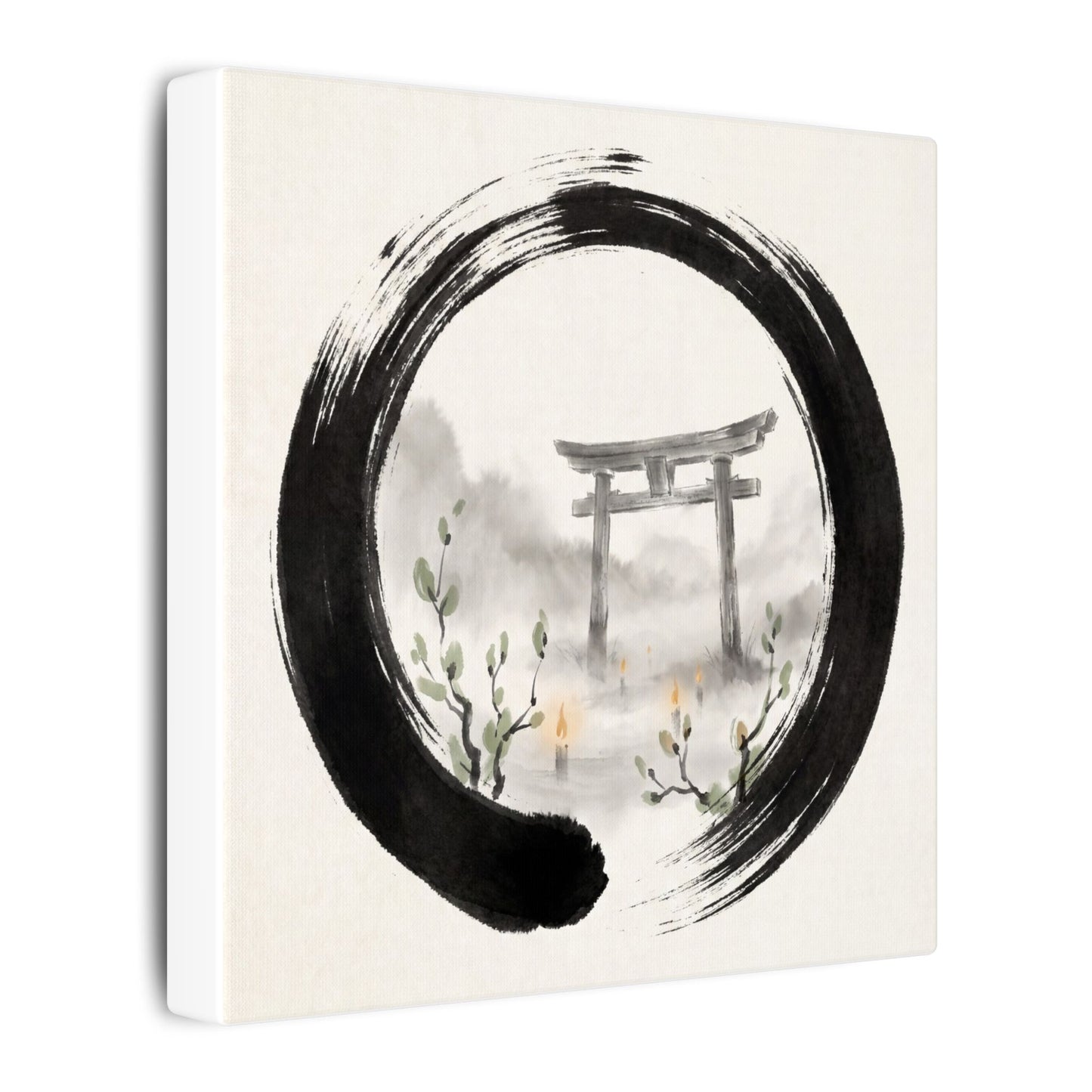 Spring Torii Gate Enso Canvas Art | Tranquil Decor
