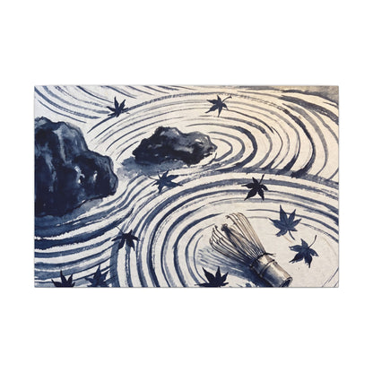 Zen Rock Garden in Golden Hour | Sumi E Canvas Art
