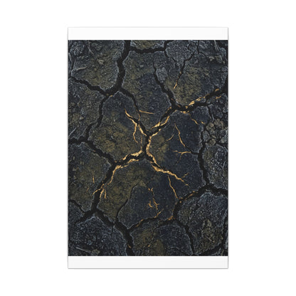 Overcast Cracked Earth Canvas Art - Dark Japandi Ma