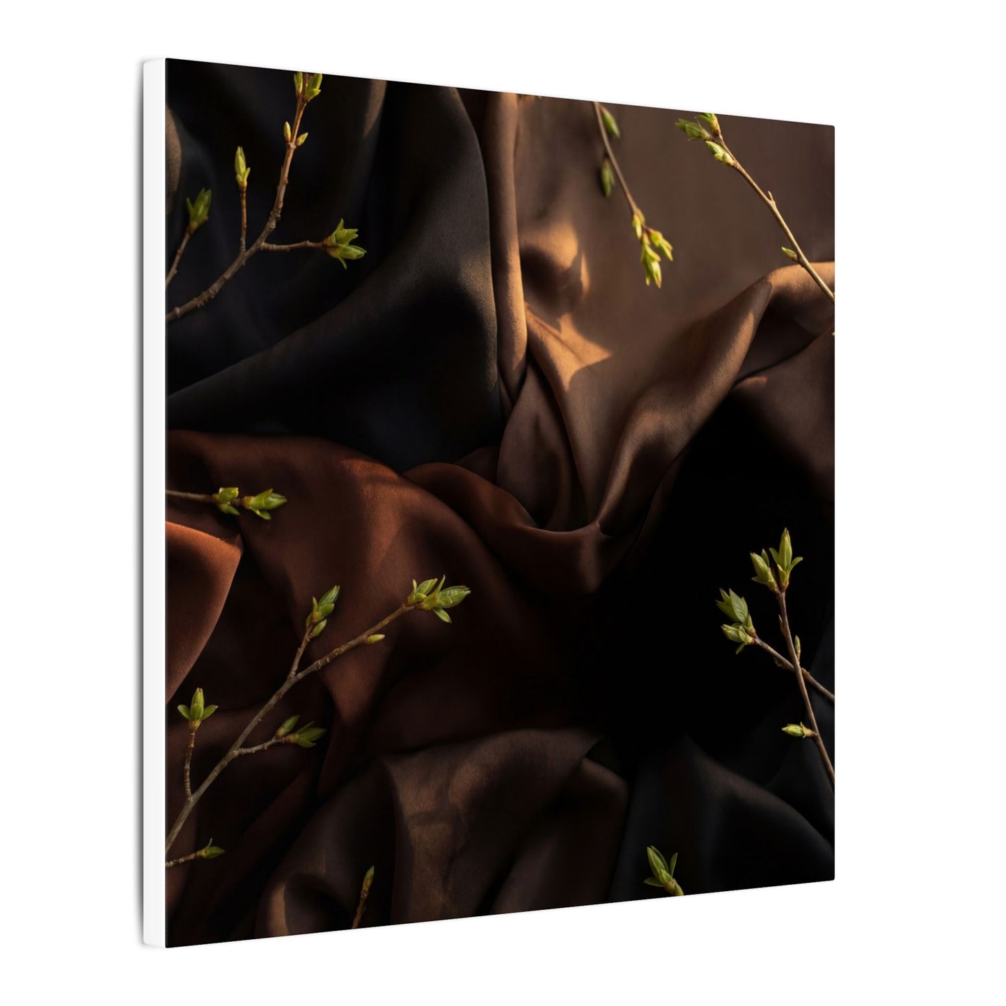 Dark Japandi Silk Drape in Golden Hour | Moody Minimal Canvas Art