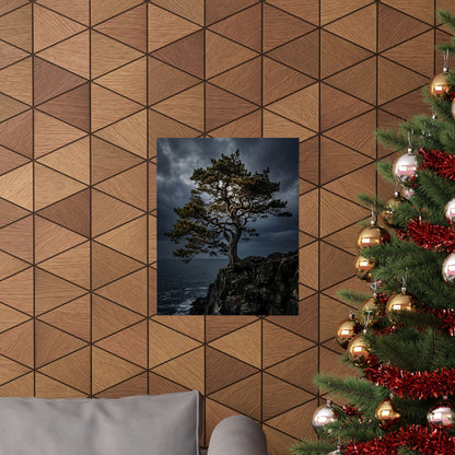 Pine Tree Moody Minimal Wall Art Print | Sophisticated Dark Japandi Art
