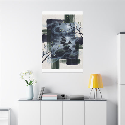 Moonlight River Stones Canvas Art - Zen Shibui