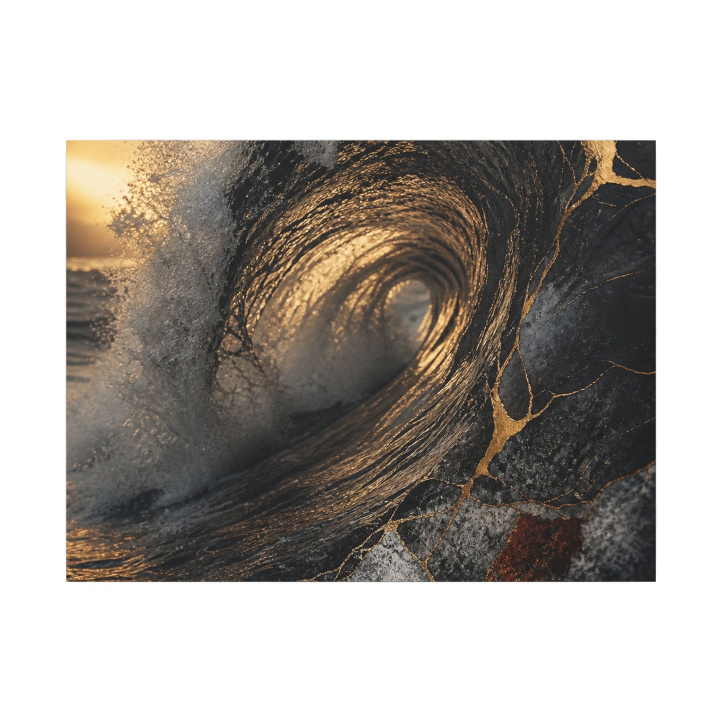 Kanso Ocean Wave Canvas Art - Kintsugi Gold Vein