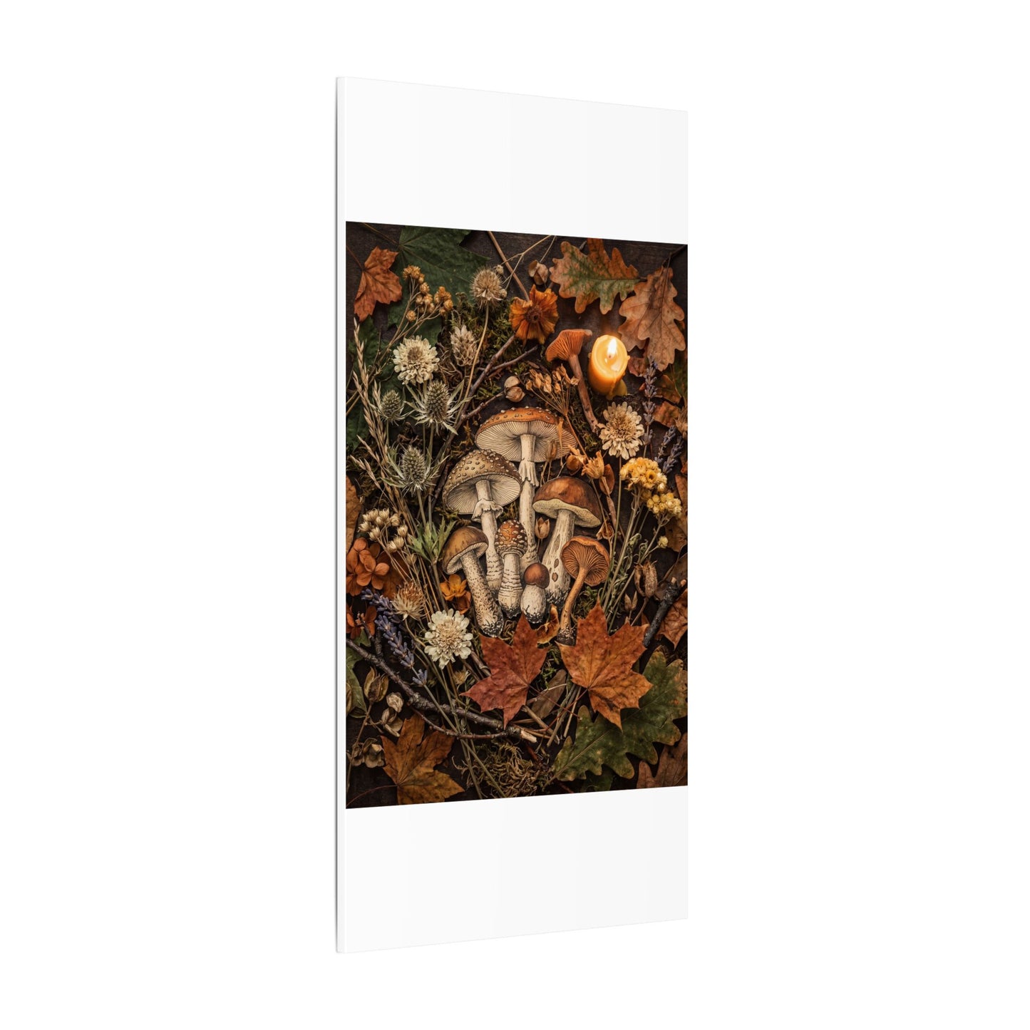 Autumn Dried Flowers Mushroom Illustration Canvas Art | Earthy Decor
