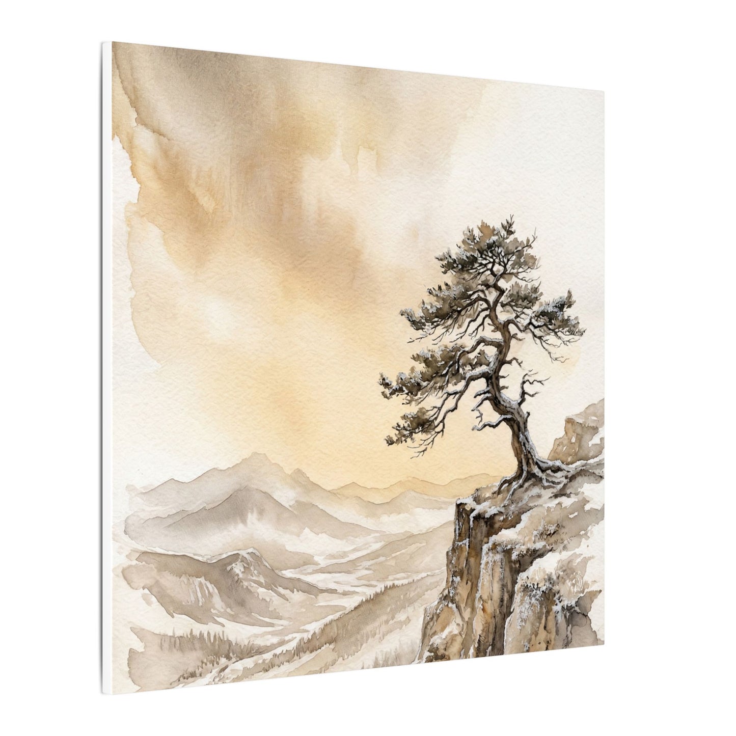 Pine Tree Canvas Art | Winter Japandi Watercolor Art
