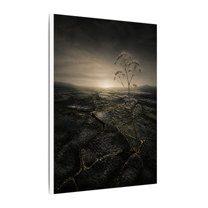 Dawn Cracked Earth Canvas Art - Dark Japandi Mono No Aware