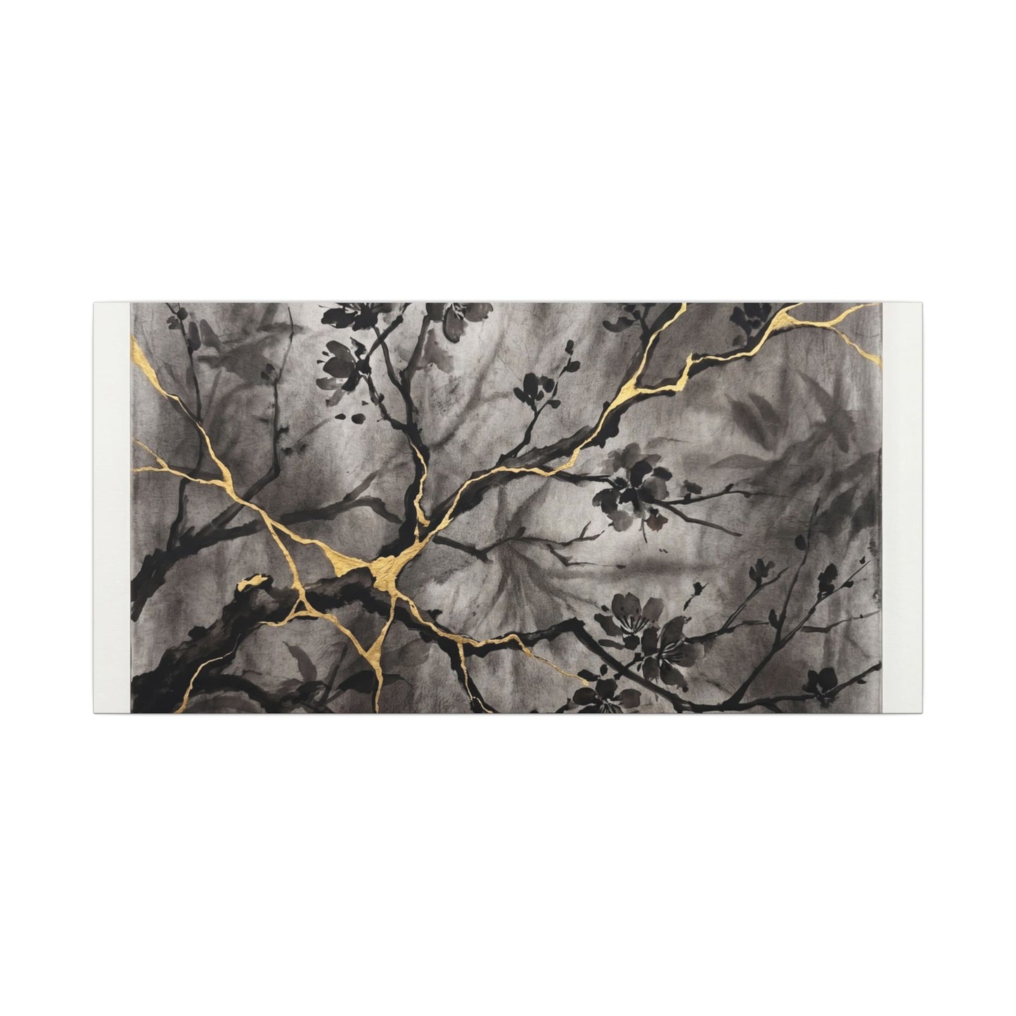 Kanso Cherry Blossom Canvas Art - Kintsugi Crackle Gold