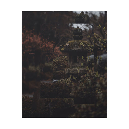 Stone Lantern Spring Canvas Art | Dark Japandi Bold Design