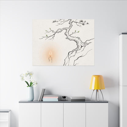 Candlelight Pine Tree Canvas Art - Japandi Shibui