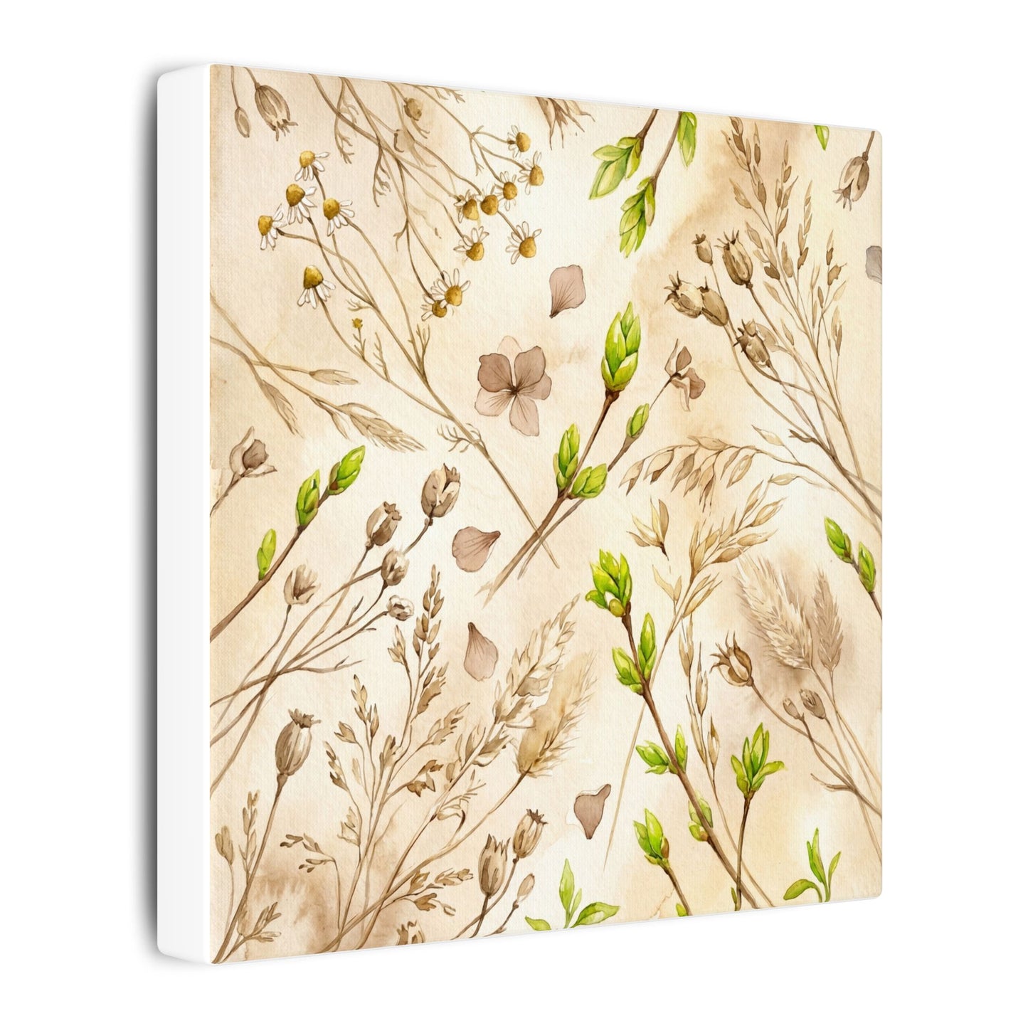 Spring Dried Flowers Watercolor Canvas Art | Earthy Decor