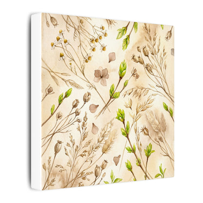 Spring Dried Flowers Watercolor Canvas Art | Earthy Decor