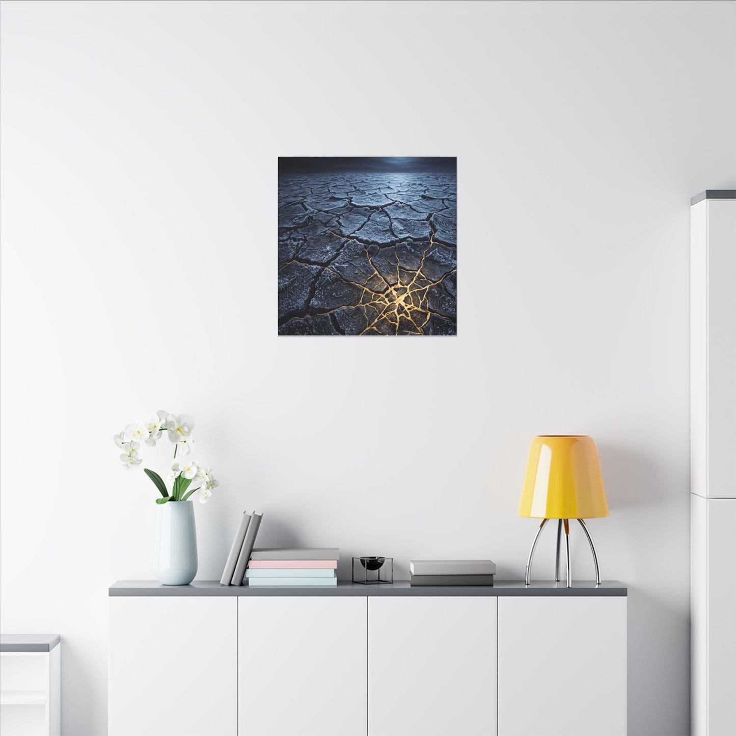 Moonlight Cracked Earth Canvas Art - Kintsugi Mono No Aware