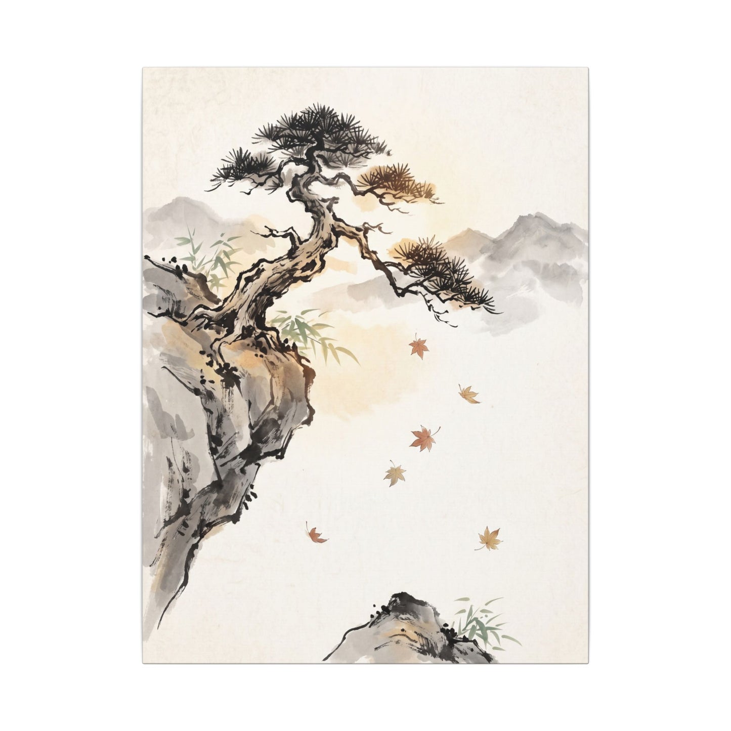 Peaceful Pine Tree Canvas Art - Sumi E Zen