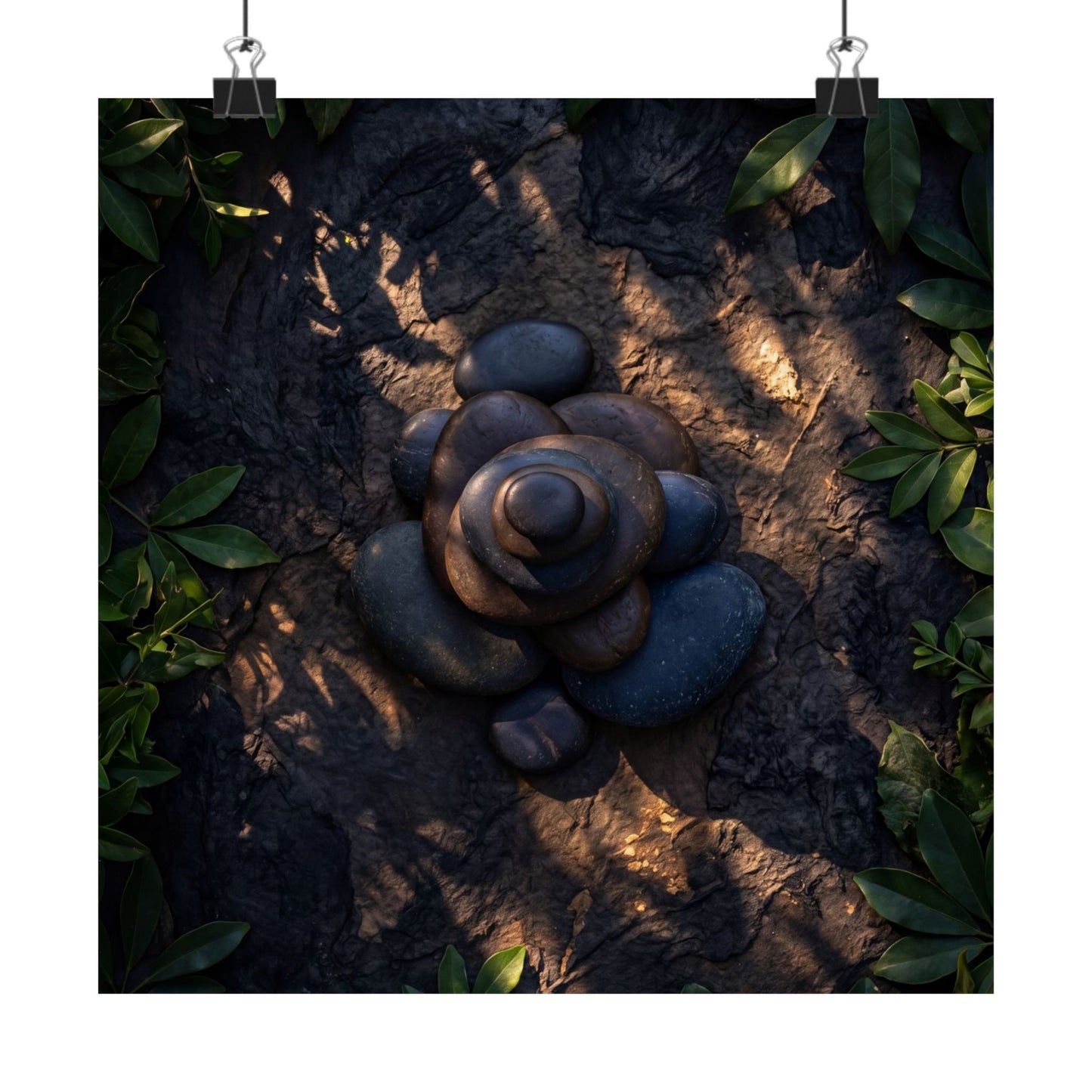 Ma River Stones Wall Art Print - Dark Japandi Dark Texture Art Print