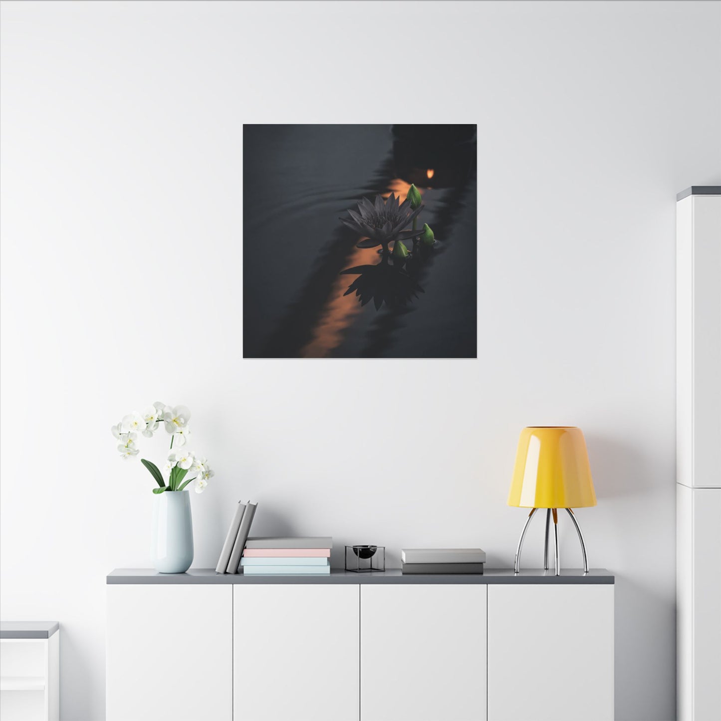 Seijaku Lotus Flower Canvas Art - Dark Japandi Shadow Zen