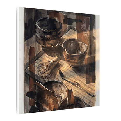 Tea Ceremony Charcoal Ink Canvas Art | Luxurious Dark Japandi Art